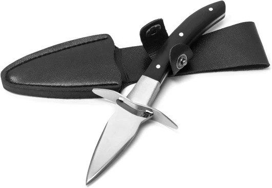 QWORK® 1 Pièces Couteau huitre, couteau d'écaillage d'huîtres avec gaine en cuir, lame en acier inoxydable, with Premium Wooden Handle