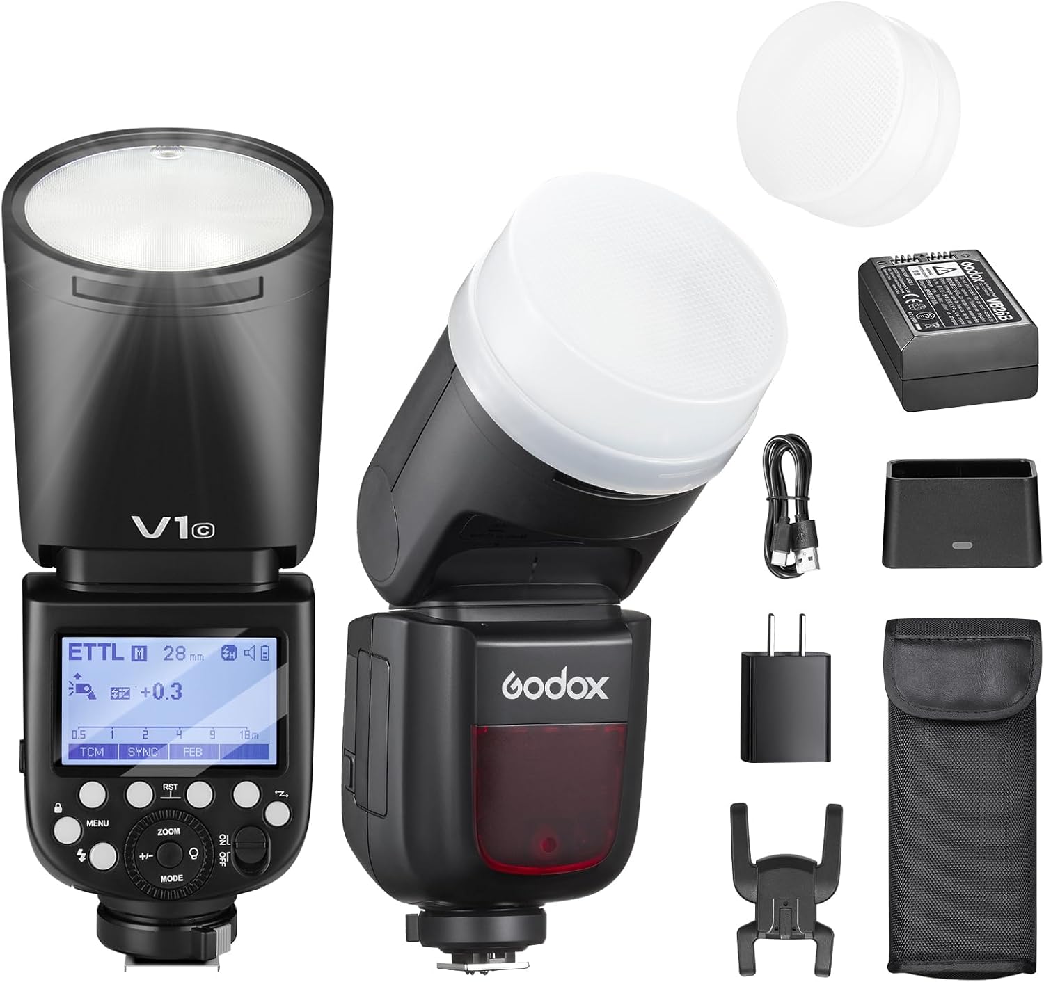Godox V1C Rundb Flash pour Appareil Photo 76W Speedlite Professionnel Flash 1/8000 HSS 2.4G système X sans Fil E-TTL II avec 2600mAh Li-ION Compatible pour Canon 6D 7D 50D 60D 500D 550D 600D 65 G V1C