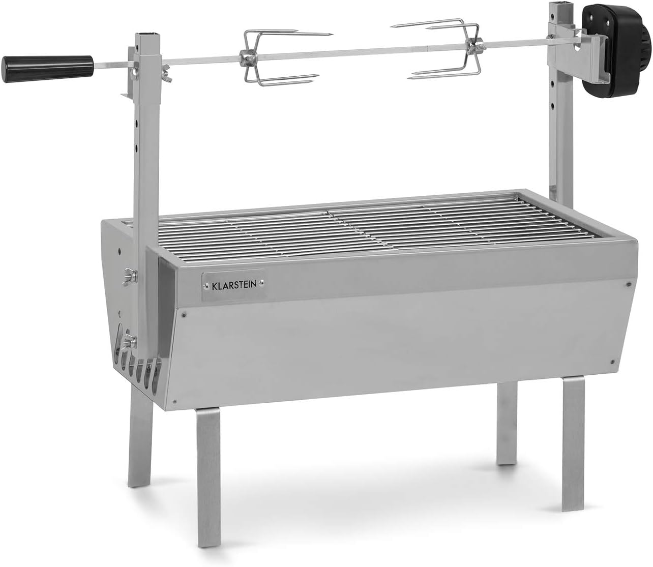 Tourne Broche Electrique 2 en 1, Mechoui, Rotisserie et Gril de Barbecue, Broche Cochon de Lait, avec 2 Broches, Rotissoire, Mini Bbq Grill Inox sur Roues Rotissoire Mini