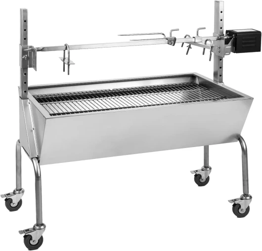 Oneconcept Tourne Broche Electrique 2 en 1, Mechoui, Rotisserie et Gril de Barbecue, Broche Cochon de Lait, Tourne Broche Barbecue avec Vitre, Rotissoire, Housse de Pluie Argent