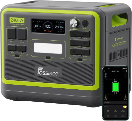F2400 Generateur Electrique Portable, 2048Wh Batterie LiFePO4 Station Electrique, 3 Sorties CA 2400W (4800W Pic) 230V Groupe Electrogene Solaire pour Camping, Voyage Maison/Bureau F2400-grün