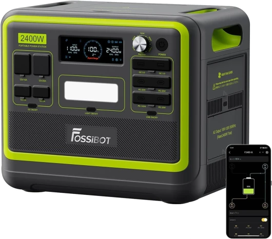 Generateur Electrique Solaire Portable 2400W F2400, 2048Wh LiFePO4 Batterie de Secours avec 3 Sorties CA 2400W (4800W Pic), Groupe Électrogène Solaire pour Camping-car F2400 Green