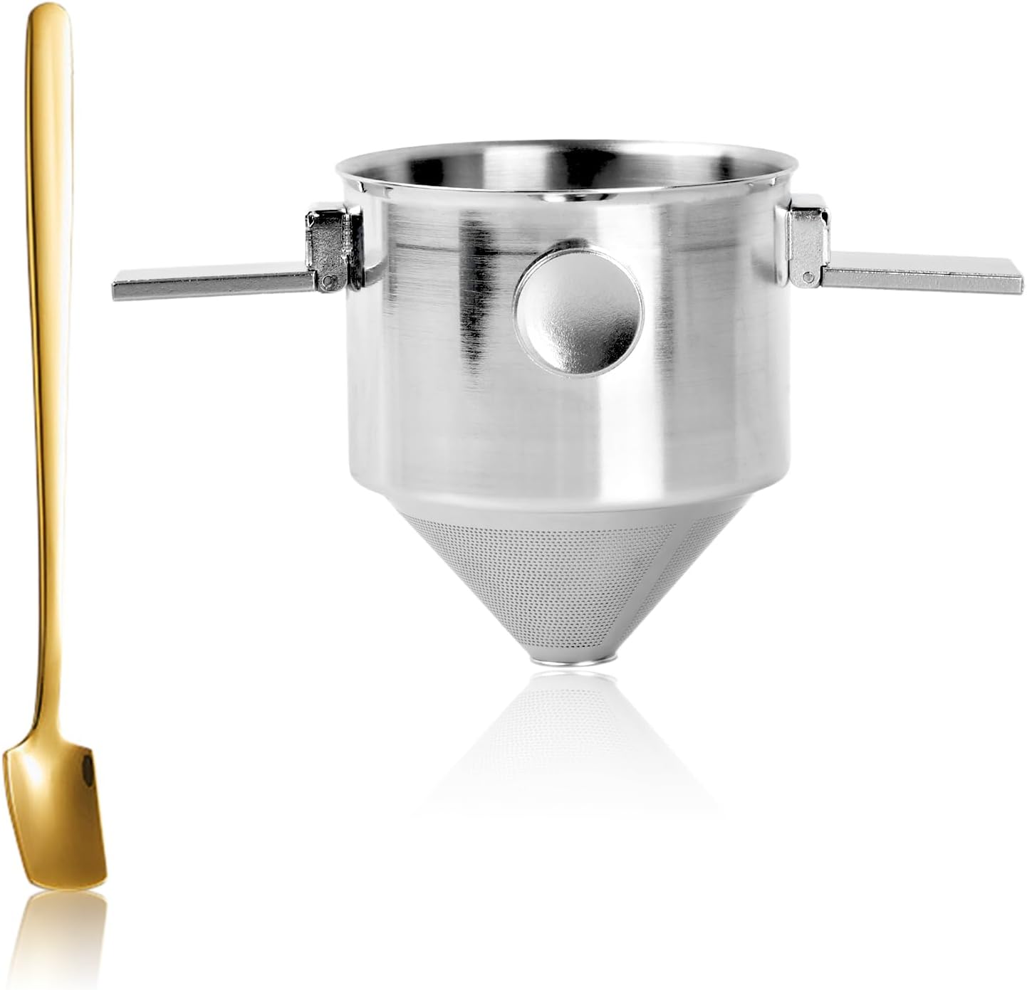 Filtre à Café Réutilisable, Filtre Cafe en Acier Inoxydable de Haute Qualité, Filtre à Café Sans Papier, Porte Filtre à Café Double Couche avec Cuillère, pour le Bureau, les Voyages et le Camping