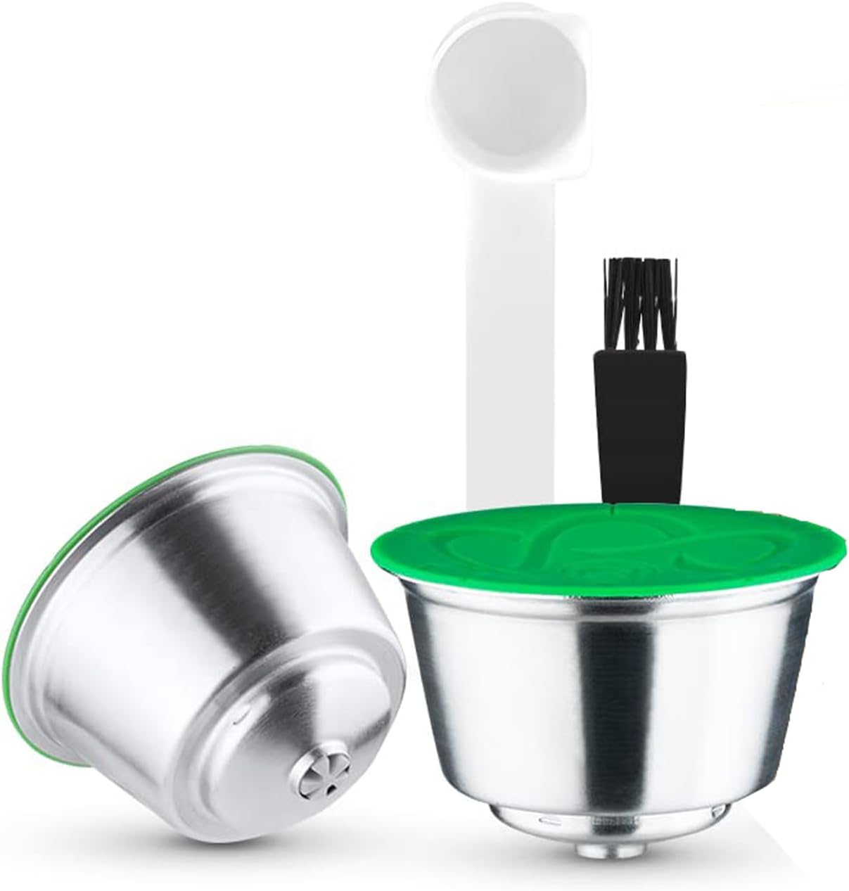 Capsules rechargeables Filtres à dosettes de café réutilisables compatibles avec les brasseurs Dolce Gusto avec cuillère et brosse (2 Capsules)