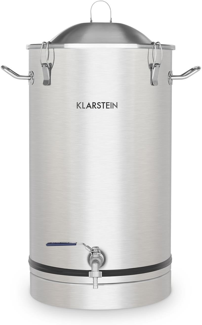 Maischfest - Cuve de fermentation, Inox 304, Ne modifie pas le goût, Bouchon en acrylique inclus, Volume 30L, Très stable, Robinet de vidange, Poignée, Argent 30 L