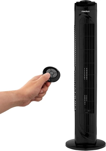 E11 TF Ventilateur colonne avec télécommande (3 vitesses, mode sommeil silencieux, 45W, oscillation horizontale 60°, minuterie, MD12067) noir Noir 3 niveaux - Modèle 2025