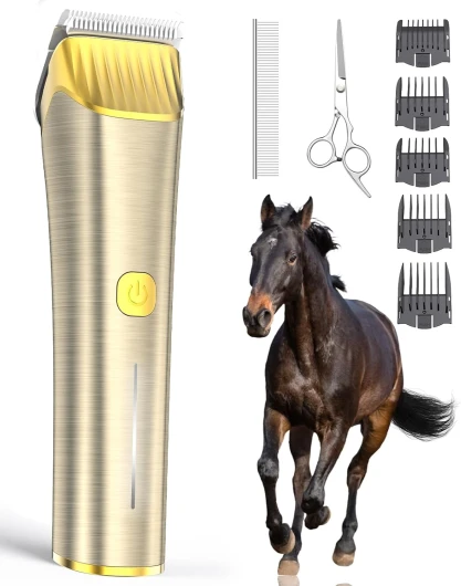 , tondeuse sans fil pour chevaux professionnelle silencieuse robustes à 2 vitesses à faible bruit, Conçu pour les chevauxs à poils longs/épais Noir