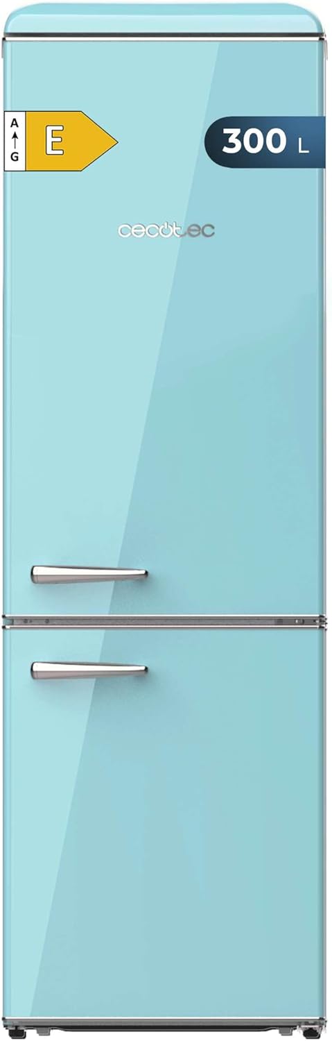 Réfrigérateur Combiné Rétro 300L Bolero CoolMarket Combi Origin 300 Bleu E, Classe E, LED Intérieur, Crisper Box, Contrôle de Température, Poignée Chromée et Tablettes en Verre - Bleu Capacité 300L