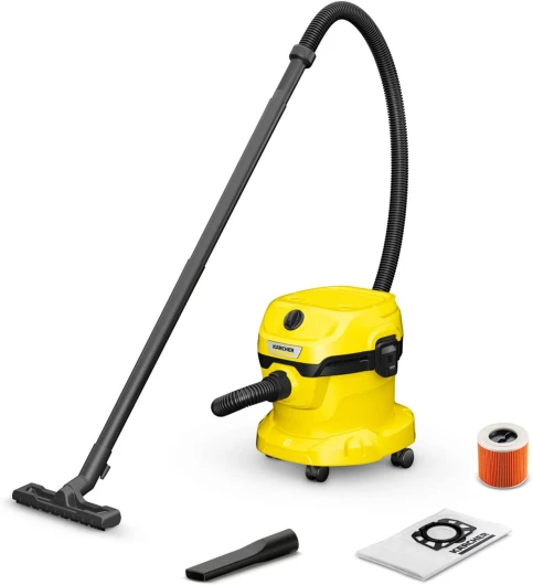 1.628-009.0 Aspirateur Eau et Poussières WD 2 Plus V-12/4/18/C, avec Filtre Cartouche, Sachet Filtre Ouate, 1000 W, Cuve PVC : 12 l, Tube d'Aspiration : 1,8 m, Suceur Sol/Fentes, Jaune Unique