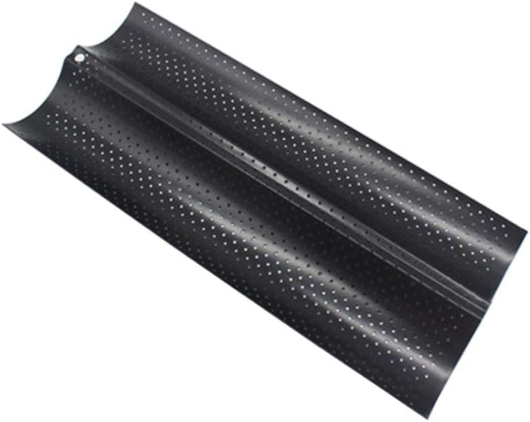 Moule Baguette Four Anti-adhésif, Plaque de Cuisson en Acier Inoxydable, Moule a Pain Perforé pour 2 Baguettes (Noir) Noir 38x16.2cm (2 baguettes)