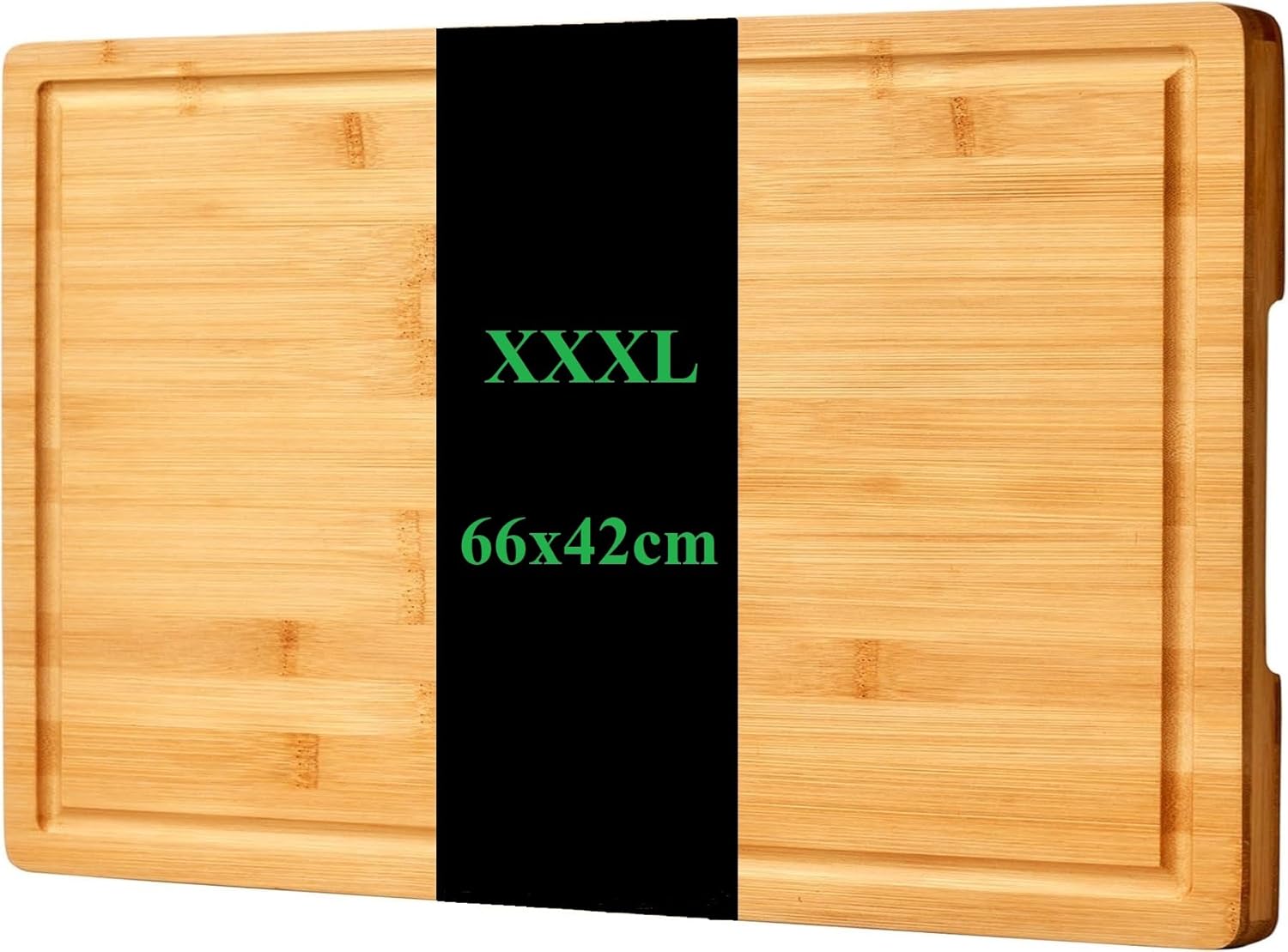 Planche à découper en bambou extra large de 66 cm x 42 cm pour cuisine, 26 x 16,5 cm XXXL avec poignées avec poignées latérales et rainures pour jus, réversible solide et durable
