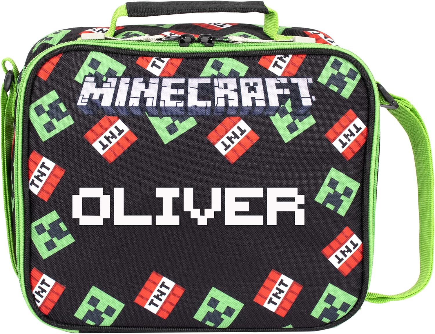 Minecraft Sac à Déjeuner Isotherme personnalisé Haute Qualité Fringoo - Sac Repas Enfants - Double Compartiment - Sac à Lunch Portatif à Compartiments Séparés Réutilisable - Boite a gouter enfan Tnt/Creeper