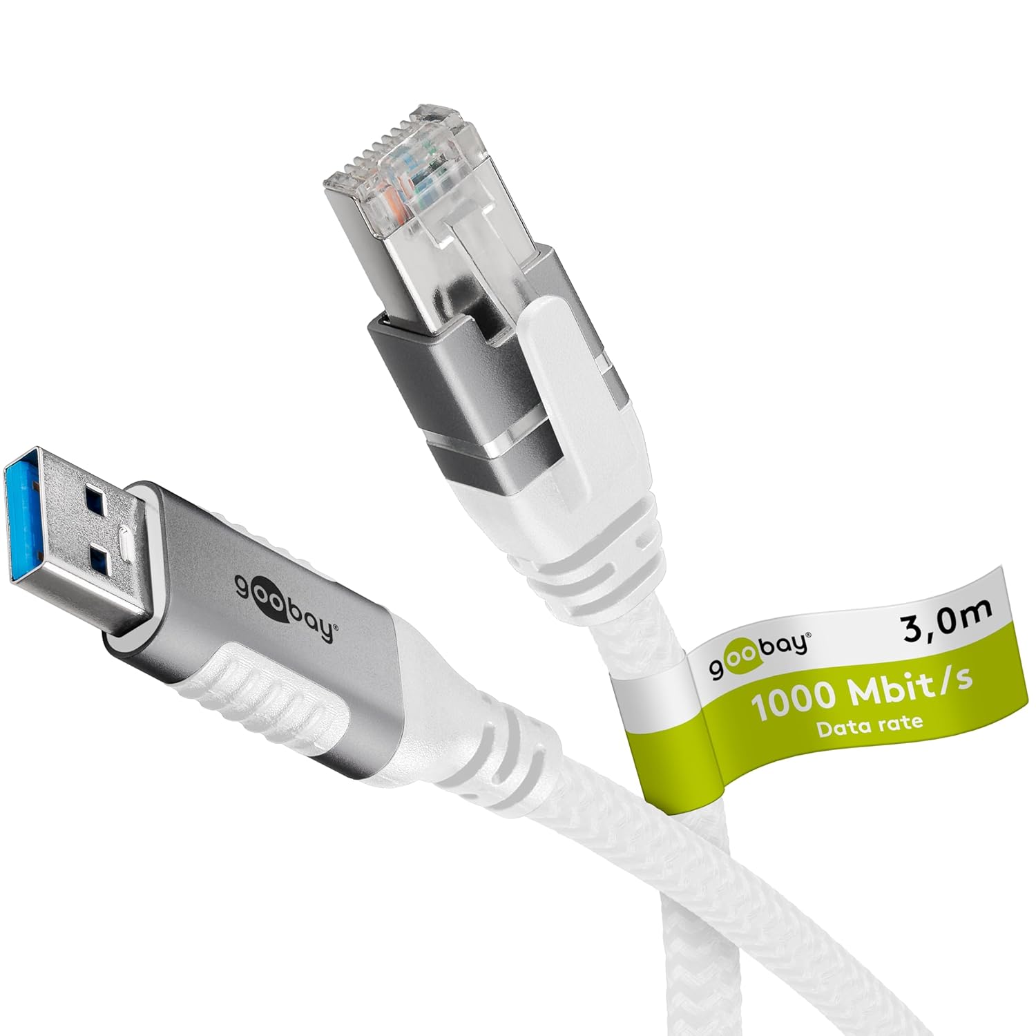 Goobay 3m LAN-USB Câble 1 Gbit Transfert de données - USB A 3.0 vers RJ45 Ethernet Le câble CAT 6 connecte le routeur et l’ordinateur portable ou le PC - Remplace l’adaptateur USB vers LAN - 74160 USB-A vers RJ45 Noir / Gris / Argent 3 métres