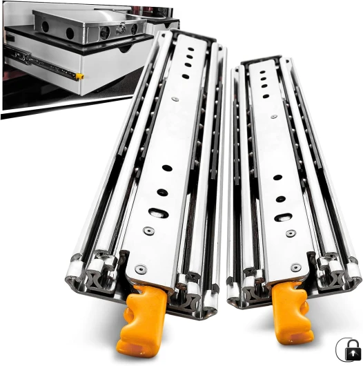 Paire de glissières de tiroir robustes avec verrou - Extension complète - Capacité de charge de 220 kg - Roulement à billes - Montage latéral (avec serrure, 300 mm) 12 inch (300mm) Avec Serrure
