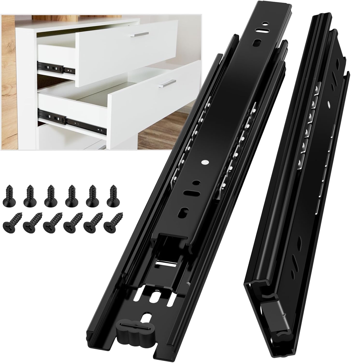 Glissière de tiroir, capacité de charge jusqu'à 45 KG, avec roulement à billes 200 250 300 350 400 450 500 550 600 mm Extension, 1 Paire (2 pièces) 10inch(250mm) Noir