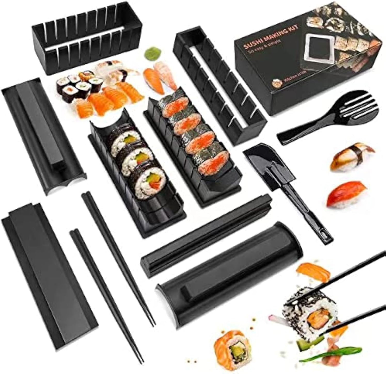 MLRYH Sushi Maker Kit 12 PCS Moules à Sushi Kit De Préparation De Sushi Set riz Rouleau DIY Cuisine Coffret Complet Convient à Débutant