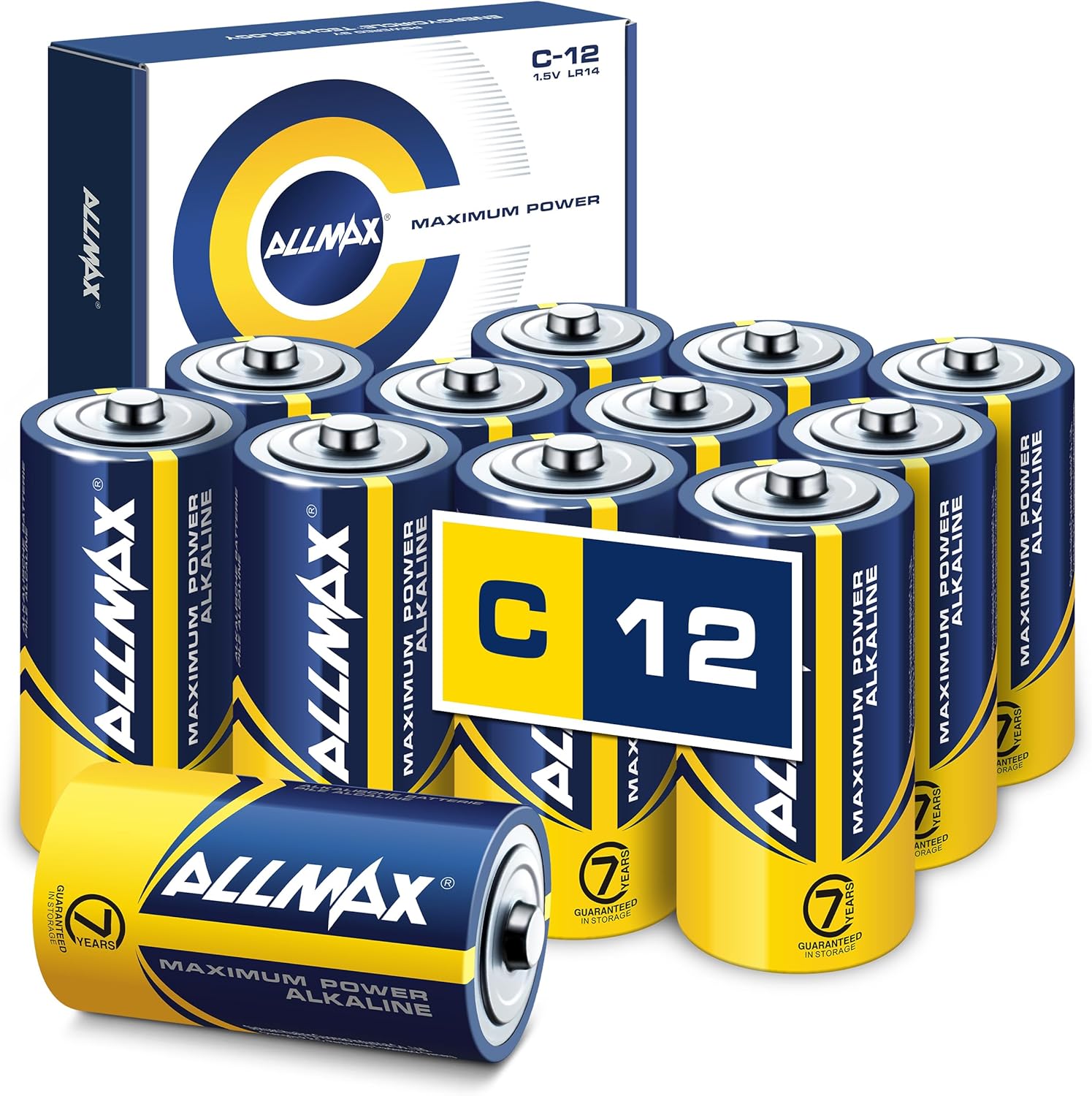 Piles Alcalines Allmax C Baby (LR14) à Puissance maximale (12 pièces) – Durée de Vie Ultra Longue : 7 Ans, étanche, adaptée aux appareils – alimentée par la Technologie EnergyCircle (1,5 Volt) - 12 Unité (Lot de 1)