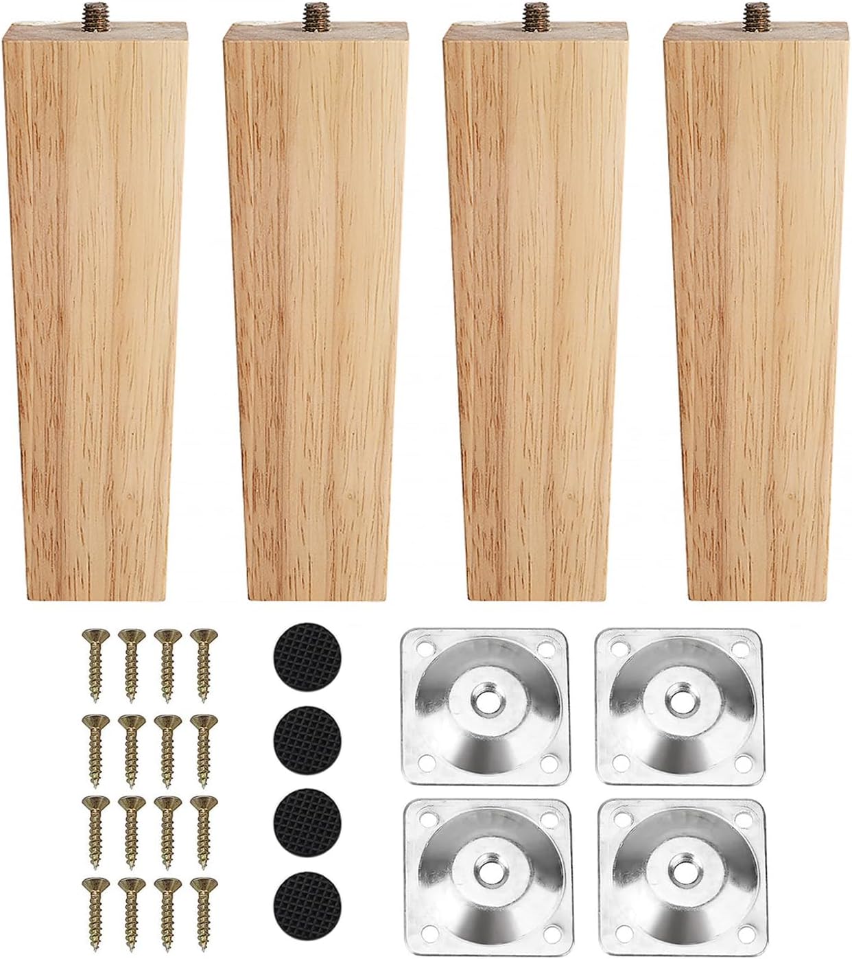 INMOZATA Lot de 4 Pied De Meuble Bois Massif, Pied de lit, Pied de Table Bois de Remplacement pour canapé Pieds de lit Fauteuil Table de Nuit Meuble TV(16cm, Plat) 16cm Couleur Bûche