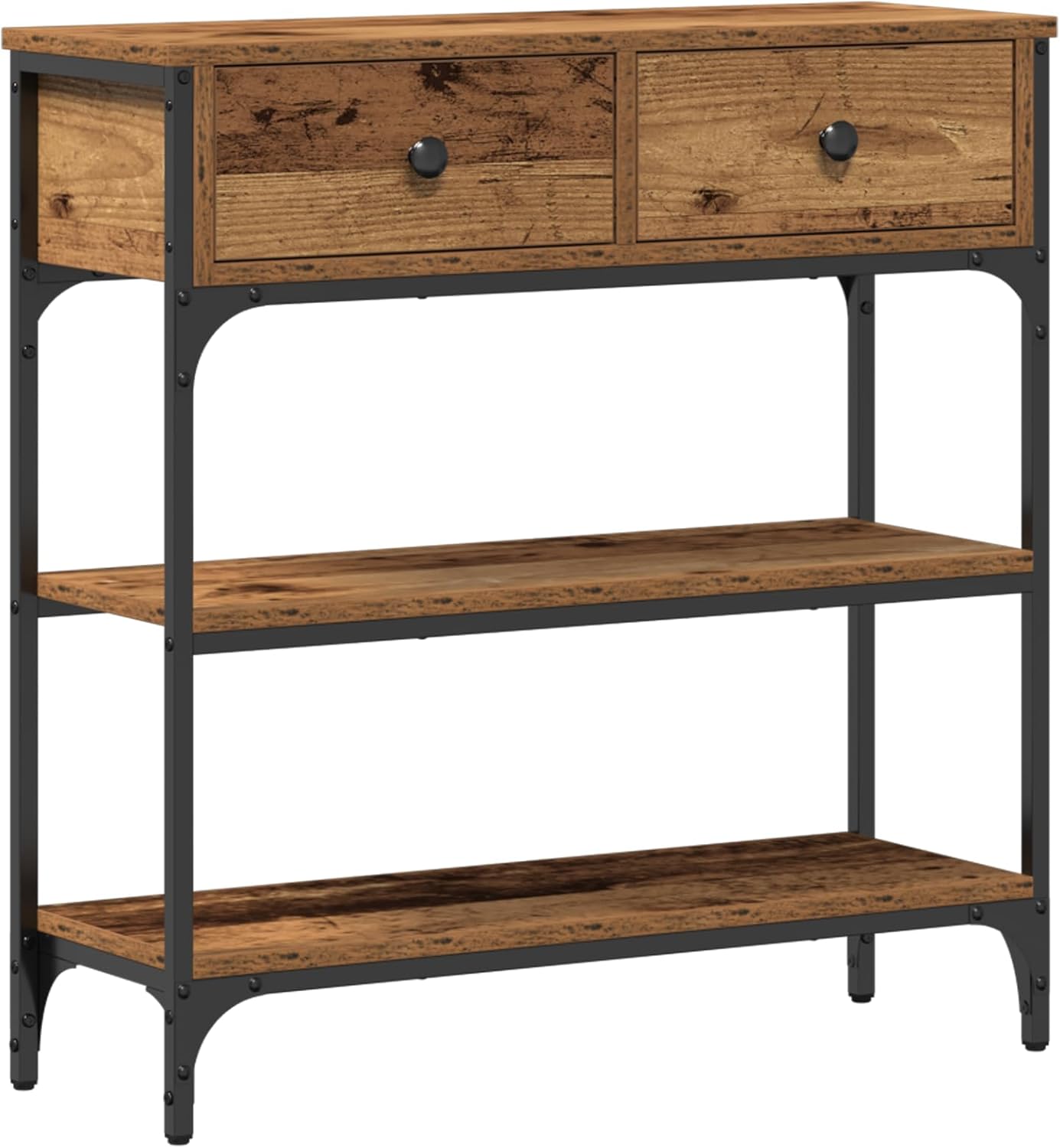 Table Console en Bois Ancien 72,5x25x75 cm Bois Agencé & Acier 72.5 cm Vieux Bois