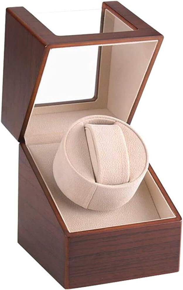 LINGFANSTORE Automatische Uhrenbeweger Box Single Uhrenbeweger PU Leder Uhrengehäuse mit leisem Motor Batteriebetrieb Oder Netzteil für Automatikuhren… Farbton des Holzkorns