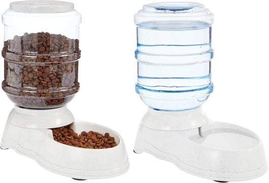 Distributeur d’eau et de nourriture pour animaux de compagnie, Lot de 2, Petite taille, Blanc Distributeur d'eau + Distributeur de nourriture Petite taille