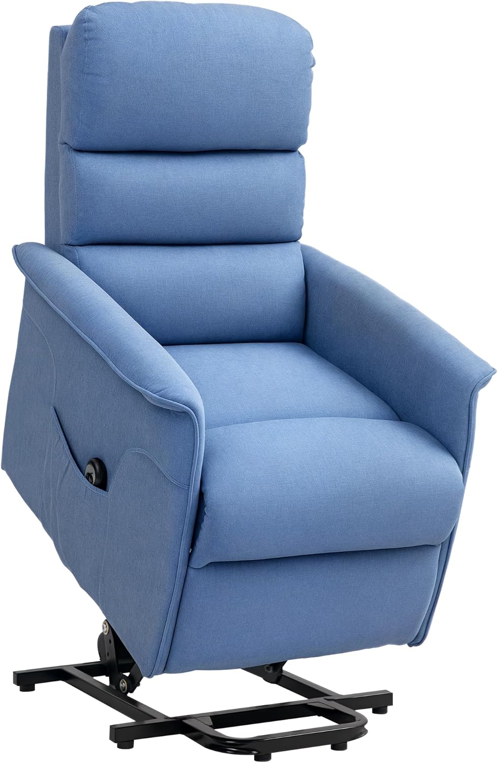 Fauteuil releveur électrique Fauteuil de Relaxation inclinable avec Repose-Pied, télécommande, Pochette, Tissu de Lin, Bleu chiné