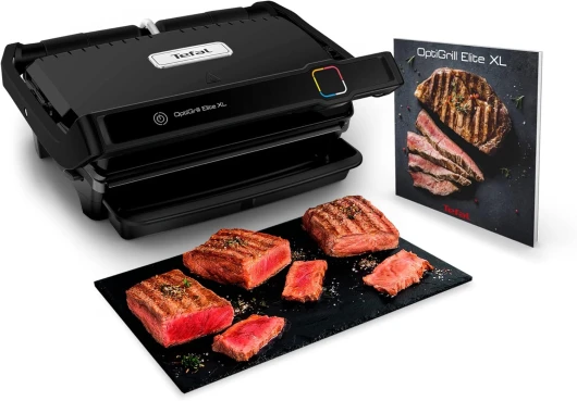 Optigrill Elite XL, Grill intelligent, 16 programmes, Mode manuel, Fonction marquage, XL 8 personnes, Noir GC760812 XL (6-8 portions) Noir