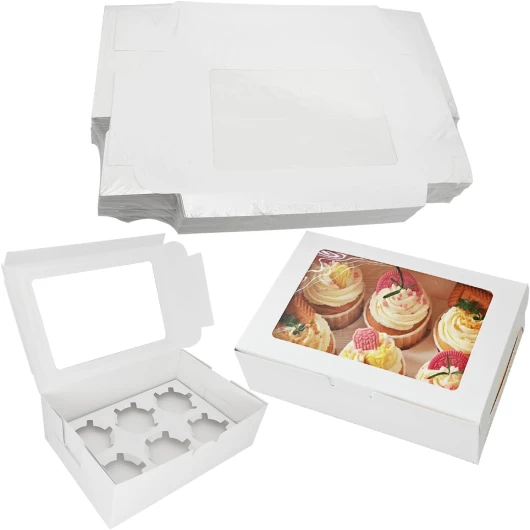 Lot de 30 Boite a Cupcakes 6 Trous Boîtes Cupcakes Boite a Gateau Boîtes en Carton avec Fenêtre Blanc Boite Pâtisserie pour les Pâtisseries les Gâteaux Pâtissier Boîtes à Emporter 24x15.5x7,5 cm