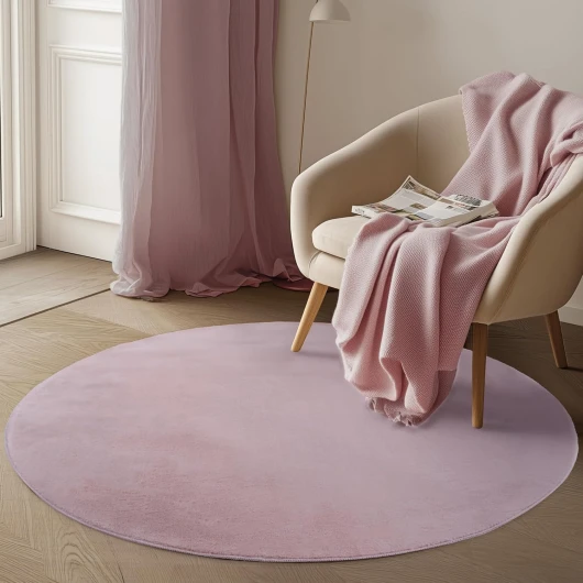 Carpetsale24 Tapis Rond Rose 80 cm Tapis à Poils Courts Lavable, Rond, Antidérapant et Doux, Design Monochrome Moderne pour Salon, Chambre, Cuisine et Chambre d'enfant 80 cm (Rond) Rose
