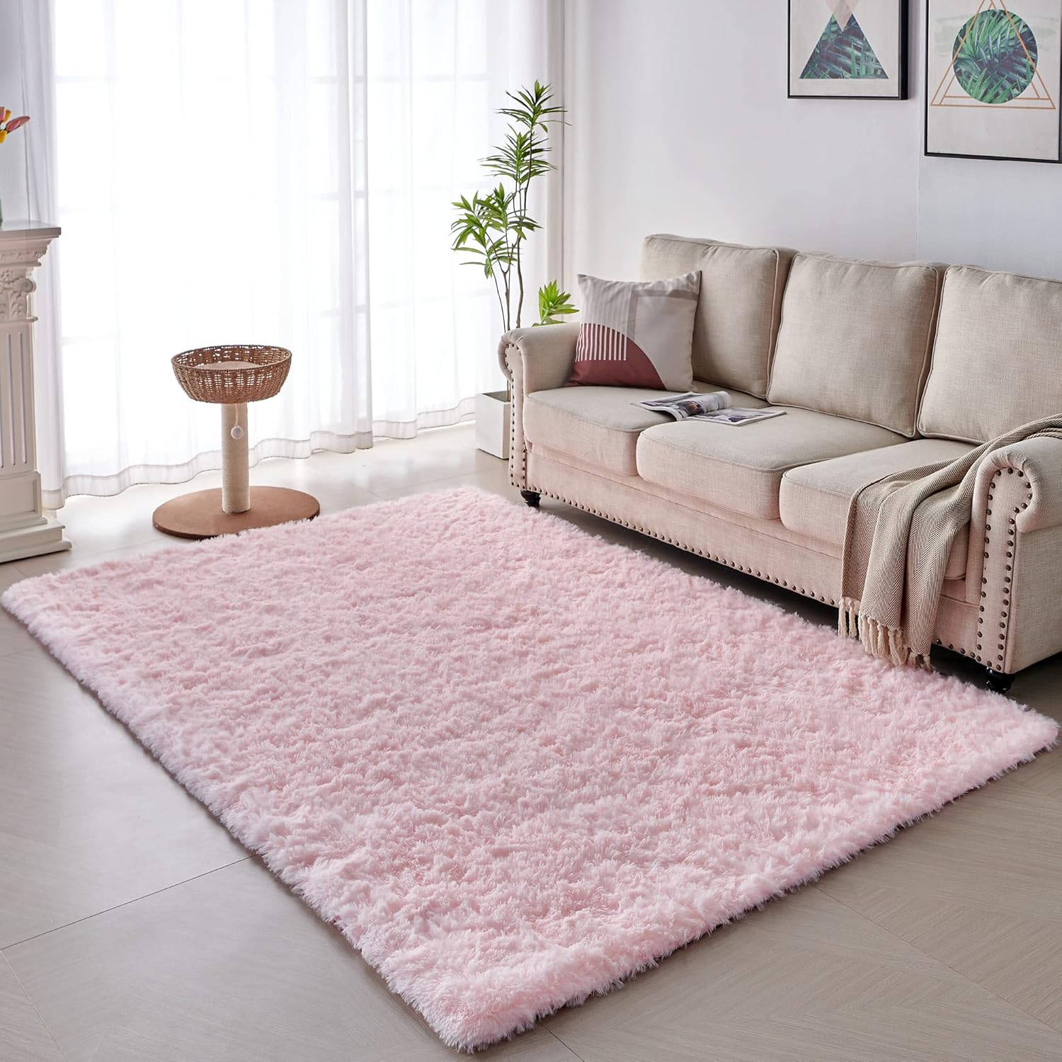 VOFUSHON Tapis Salon Shaggy Descente de lit Chambre Grande Taille Tapis avec Le Fond Antidérapant, Tapis Décoratif de Style Moderne pour Salon Chambre Canapé Natte(80 x 150 cm,Rose) Rose 150 x 80 cm (Coureur)