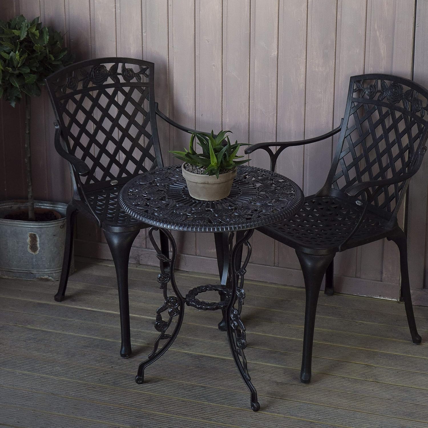 London Table de bistrot Ronde 2 Places 60 cm sans Entretien, légère, résistante aux intempéries, en Fonte d'aluminium Sable, Bronze Ancien, sans Coussins Rose Chairs Sans Coussins.