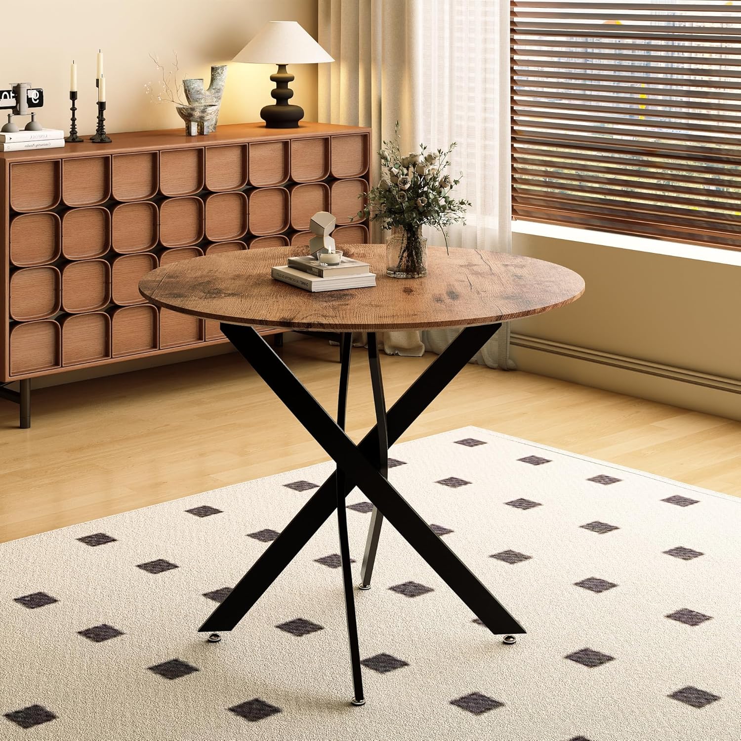 Table à Manger Ronde en Bois - Table de Cuisine Rétro Industrielle pour Salle à Manger, Salon, Cuisine - Marron - 80 x 80 x 75 cm Marron 80 x 80 x 76 cm