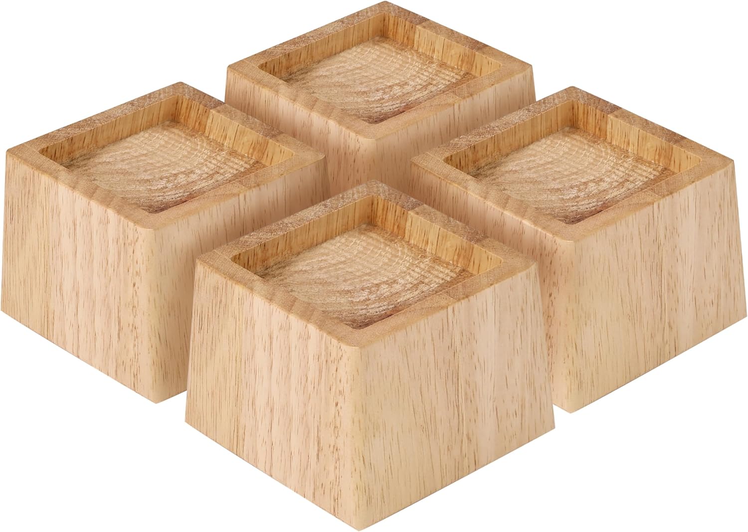 TQVAI Lot de 4 Rehausseur de Lit en Bois, Lourd Pied de Meuble, Supporte Jusqu’à 1000 KG, Augmentation Pieds de Lit 6.6 CM, Pieds de Canapé Hauteur de Levage du Canapé de Table de 2,5 Pouces, Naturel 2,5 Pouces Naturel