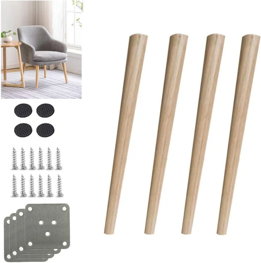 Pied de table conique oblique en chêne massif - 70 cm - Pour bureau, table à manger, chaise, canapé - Accessoire de meubles durable et élégant - Couleur bois Bois 70cm/27.6in