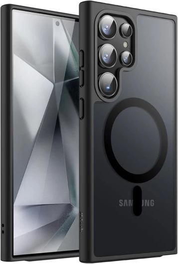 Coque Magnétique pour Samsung Galaxy S24 Ultra 5G, Compatible avec MagSafe, Étui Housse Antichoc à Dos Translucide Mat (Noir) S24 Ultra Noir