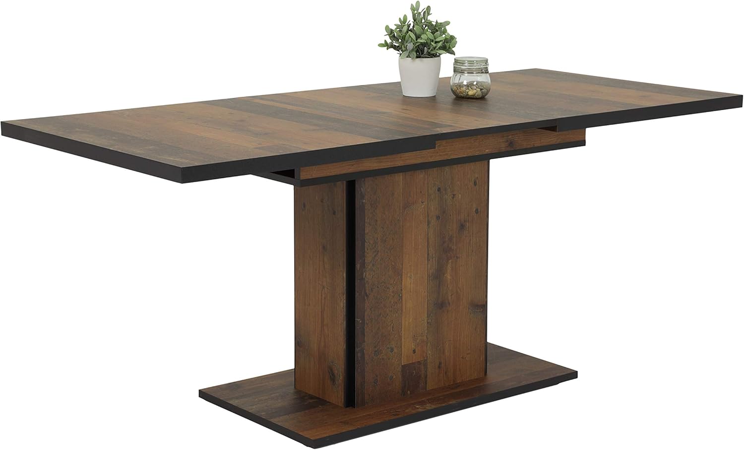 , Ariana Table À Piètement En Colonne Pour Salle À Manger, Matériau Dérivé Du Bois Avec Revêtement En Mélamine, Décor Bois Vieilli, Extensible, 120-160 x 80 x 76 cm