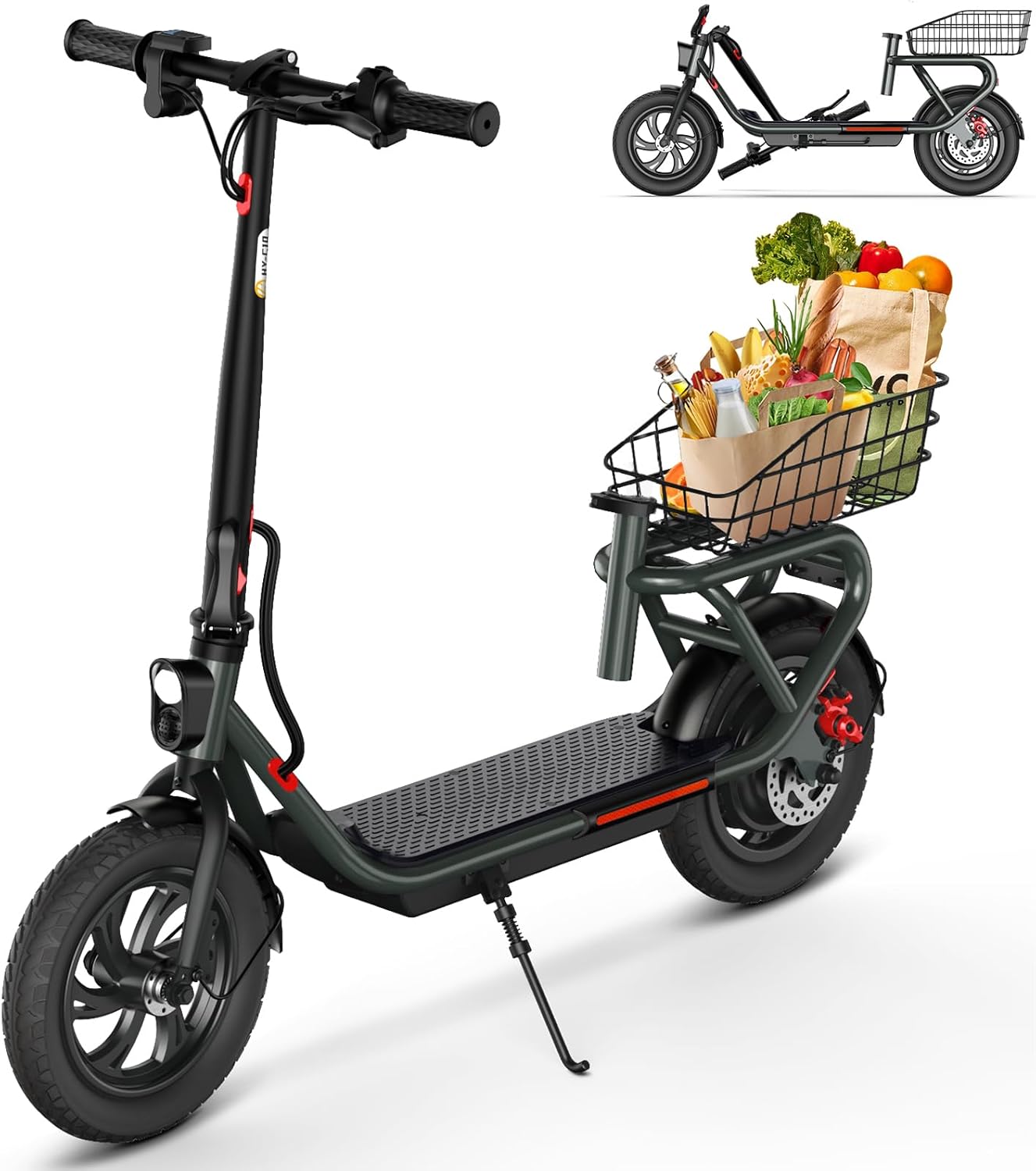 SISIGAD Trottinette Électrique Adulte 12 Pouces Trottinette Électrique Pliable avec Panier, 36V 7.8AH Batterie 25km/h Vitesse 300W Moteur, Scooter Électrique avec Double Frein et Lumière