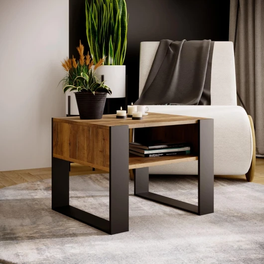 MRBLS Table basse - Design rustique moderne - Table d'appoint - Table basse en bois (chêne rétro - noir mat) - 65 x 45 x 53,6 cm (l x H x P) Chêne Rétro - Noir Mat Noir