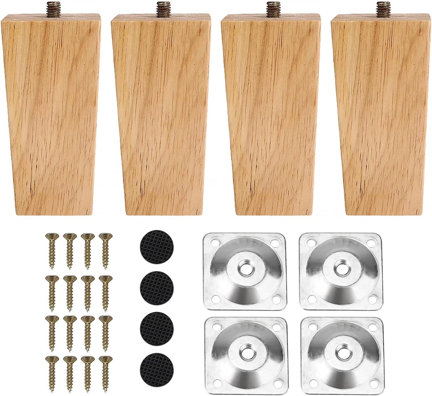 INMOZATA Lot de 4 Pied De Meuble Bois Massif, Pied de lit, Pied de Table Bois de Remplacement pour canapé Pieds de lit Fauteuil Table de Nuit Meuble TV(10cm, Plat) 10cm Couleur Bûche