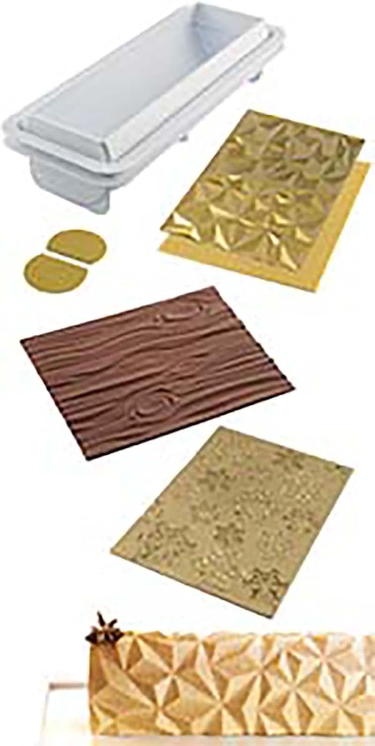 Set de moules en Silicone DIAMOND BUCHE, FROZEN BUCHE MAT, MAGIC WOOD MAT, antiadhésif, Lot de 3 tapis à gâteaux, 3D Design, 250 x 185 mm, h 6 mm, Made in Italy Unique