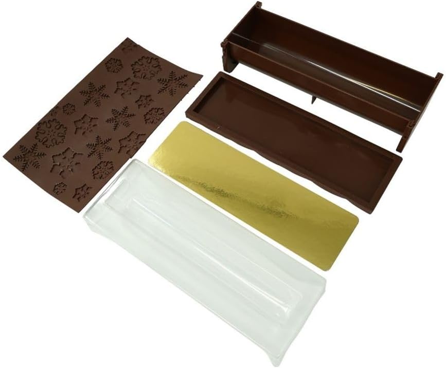 684286 Moule à bûche à Relief Flocons de Neige, Moule à bûche de Noël, Kit de réalisation de bûche de Noël, Plastique, Silicone, 30x8x6,5cm, Marron