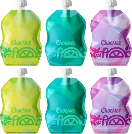 ChooMee SnakPack Pochettes alimentaires réutilisables – Nouveau! - 6 CT, 226,8 oz - Design TropiColor - Idéal pour les aliments pour bébés