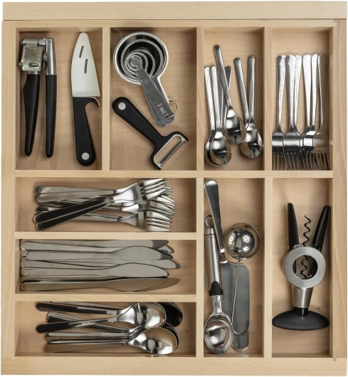 GTV Extensible Insert de Plateau à Couverts en Bois réglable en Bois de hêtre Organiseur de tiroirs de Cuisine Width 512-950mm / Depth 474mm