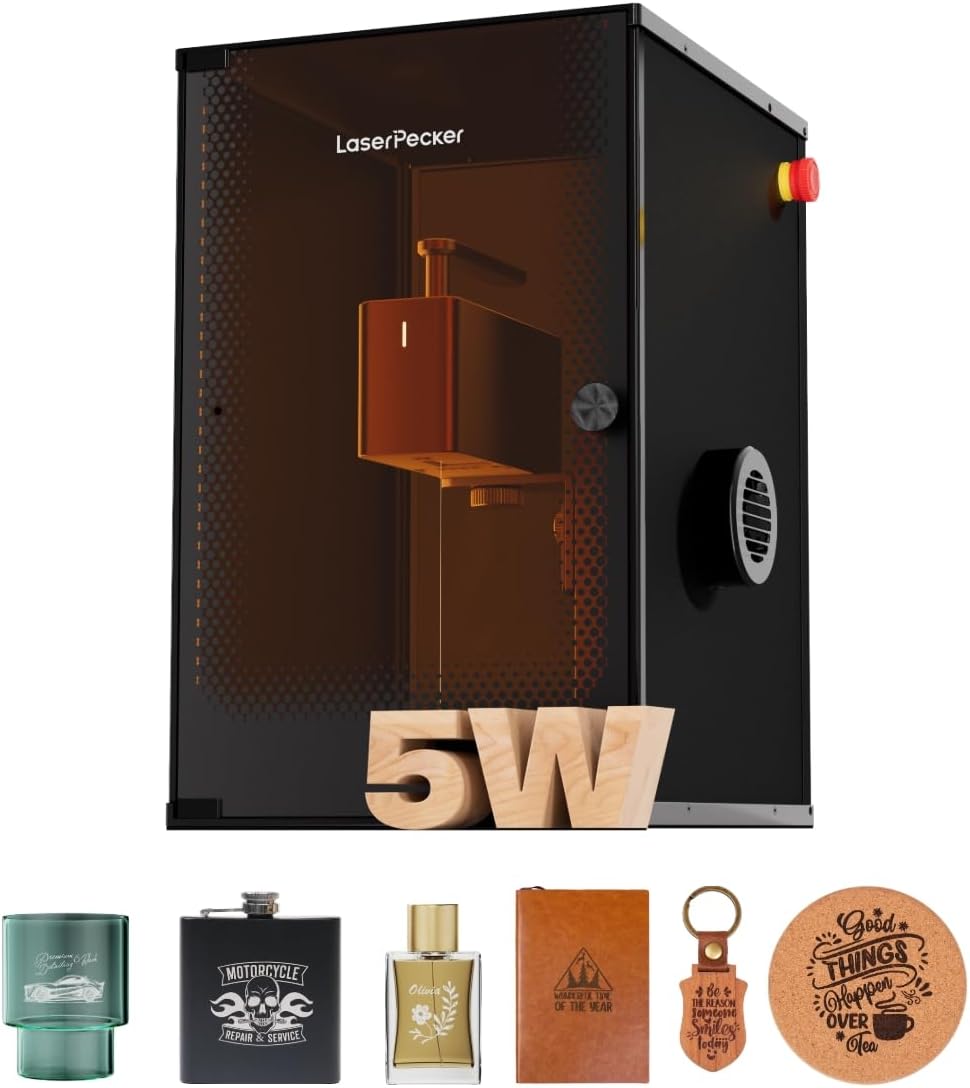 LP2 Graveur Laser 5W Mini Machine de d'Artisanat Portable de Laser à Diode Bleue 450nm Machine avec Housse de Sécurité Classe1 pour Papier Bois Cuir Pierre Métal Verre Foncé - Basique [Basique avec Housse de Protection]