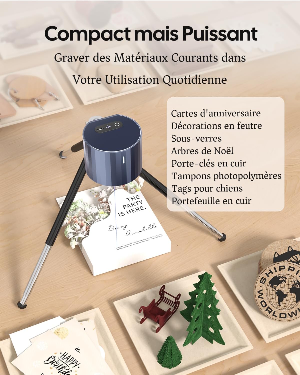 LP1 Pro Graveur Laser 500mW Mini Machine à Gravure Laser Portable à Diode Moteur Double CoreXY Zone de Gravure 100x100mm avec Trépied pour Papier/Bois/Cuir/Acrylique etc.(Métal PAS Inclus) Basique