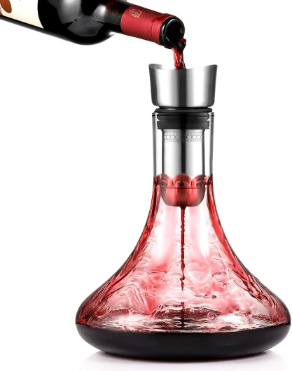 Glastal Carafe à décanter en verre Cristal avec aérateur intégré Aération et filtrage, Verser sans couler 1800ml / 63.3oz (Full Capacité)
