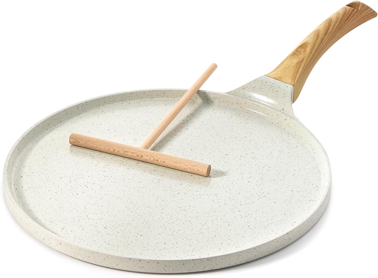 Poêle à Crêpes avec Revêtement Antiadhésive en Naturel Céramique 26cm, Induction, Crêpière avec Répartisseur de Pâte, Poignée Confortable et Ergonomique(Blanc) Blanc 26cm