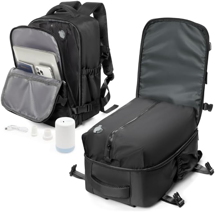 Sac a Dos Sous Vide Sac de Compression avec Pompe, Sac a Dos de Voyage Cabine Avion 45x36x20 Bagage à Main Imperméable, Airbag -Noir L Sac à dos sous vide Noir-a