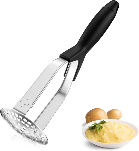 Fousenuk Presse-Purée de Pommes de Terre en Acier Inoxydable, Professionnel Presse Puree Manuel avec Antidérapant Manche, Pliable Broyeur de Pommes pour Fruits, Légumes, Aliments pour Bébés