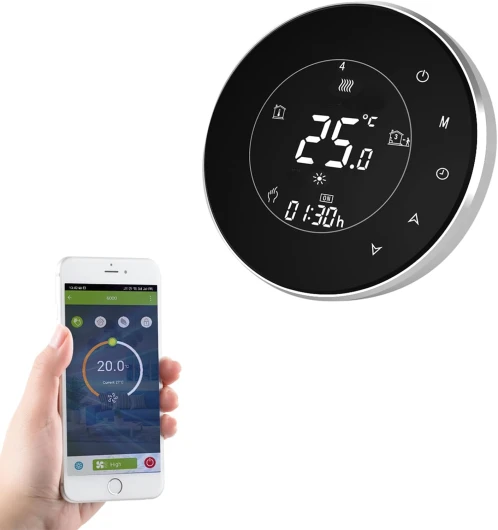 Rond Thermostat WiFi régulateur de température pour Plancher Chauffant électrique Fonctionne avec Amazon Alexa Google Home IFTTT 16A 95~240V Noir 16A pour le chauffage électrique (wifi)